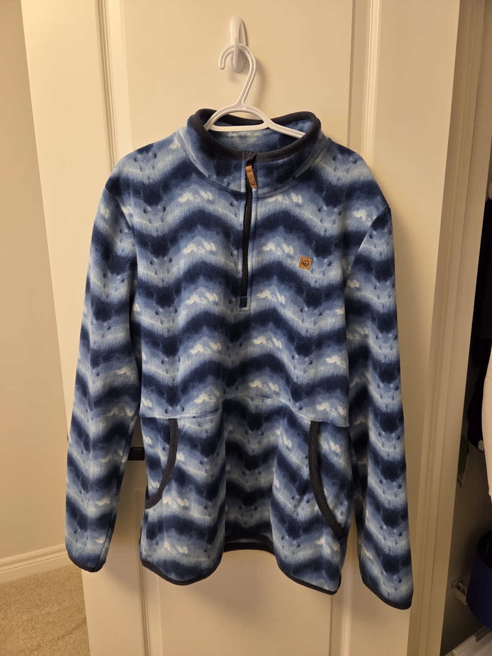 TenTree Men's XL Blue Tie-Dye Quarter-Zip Fleece Pullover